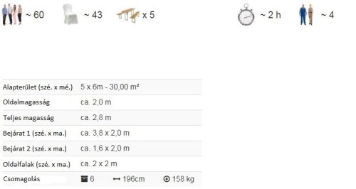TP 5x6m erősített rendezvénysátor, PVC 750 - fehér