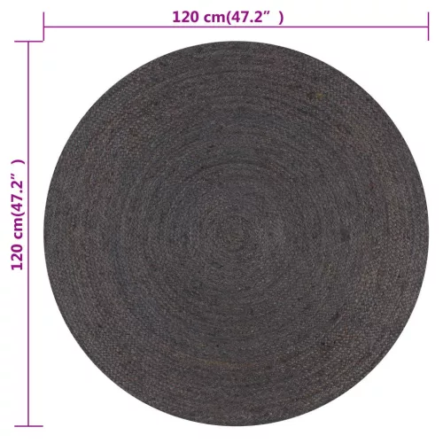   sötétszürke kézzel font kör alakú jutaszőnyeg 120 cm
