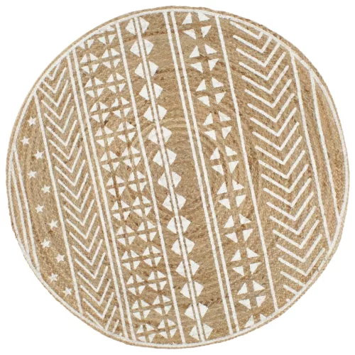  kézzel font jutaszőnyeg fehér mintával 90 cm