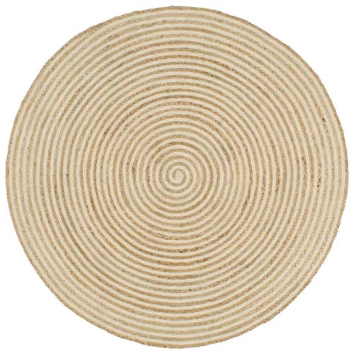  kézzel font jutaszőnyeg fehér spirális dizájnnal 90 cm