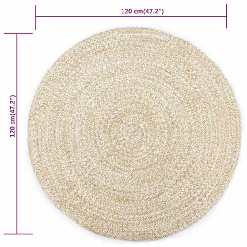  fehér és természetes színű kézzel font jutaszőnyeg 120 cm