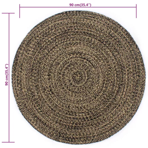   fekete és természetes színű kézzel font jutaszőnyeg 90 cm