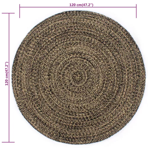  fekete és természetes színű kézzel font jutaszőnyeg 120 cm