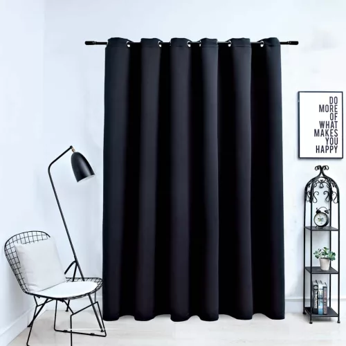  fekete sötétítőfüggöny fémkarikákkal 290 x 245 cm
