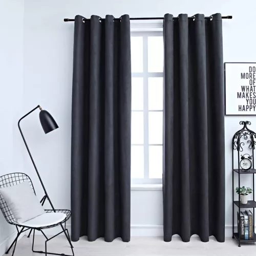  2 db antracitszürke sötétítőfüggöny fémgyűrűkkel 140 x 225 cm