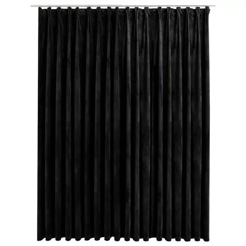  fekete bársony sötétítőfüggöny kampókkal 290 x 245 cm