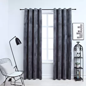    2 db antracit bársony sötétítőfüggöny gyűrűkkel 140 x 255 cm