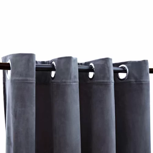  2 db antracit bársony sötétítőfüggöny gyűrűkkel 140 x 255 cm