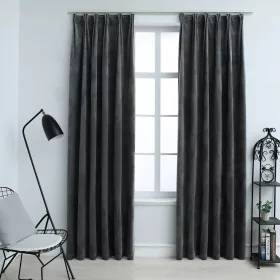    2 db antracitszürke bársony sötétítőfüggöny kampókkal 140x245