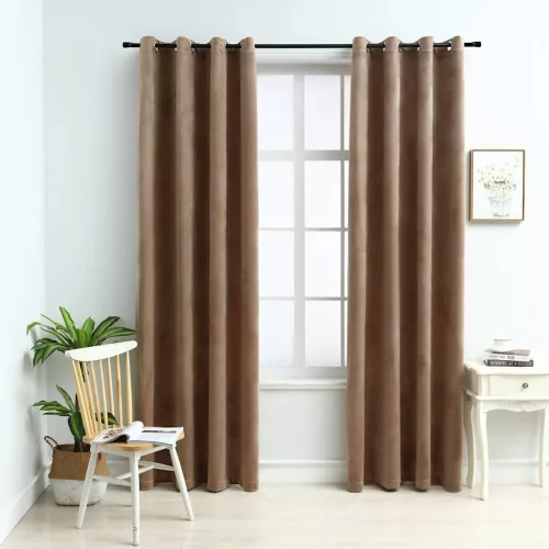  2 db bézs bársony sötétítőfüggöny gyűrűkkel 140 x 175 cm
