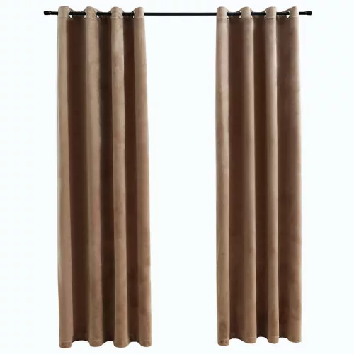  2 db bézs bársony sötétítőfüggöny gyűrűkkel 140 x 175 cm