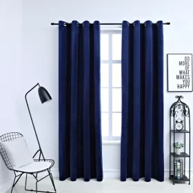    2 db sötétkék bársony sötétítőfüggöny gyűrűkkel 140 x 225 cm