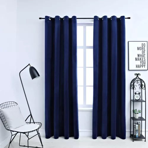  2 db sötétkék bársony sötétítőfüggöny gyűrűkkel 140 x 225 cm