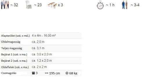 TP 4x4m standard rendezvénysátor, PVC 700 - fehér-zöld