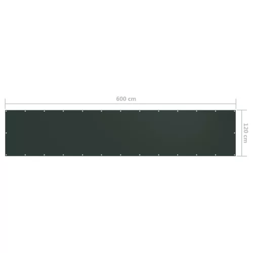  sötétzöld oxford-szövet erkélyparaván 120 x 600 cm