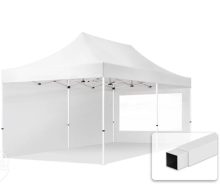   Professional összecsukható sátrak ECO 300g/m2 ponyvával, acélszerkezettel, 2 oldalfallal, panoráma ablakkal - 3x6m fehér