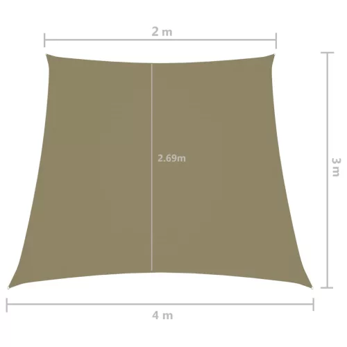  bézs trapéz alakú oxford-szövet napvitorla 2/4 x 3 m