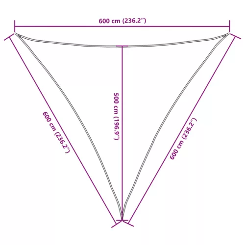  krémszínű háromszög alakú oxford-szövet napvitorla 6 x 6 x 6 m