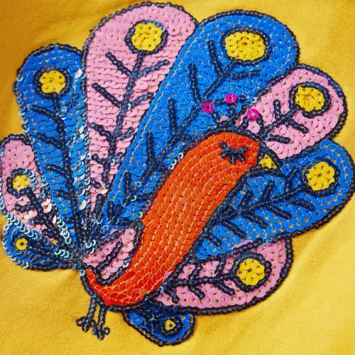 Sötéto kkersárga gyerekpulóver 140