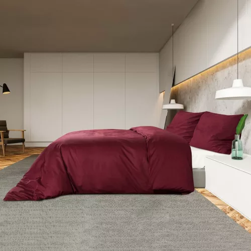  bordó pamut ágyneműhuzat-garnitúra 200 x 200 cm