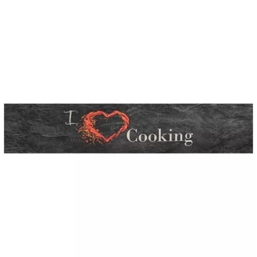  fekete mosható cooking feliratos bársony konyhaszőnyeg 60x300cm