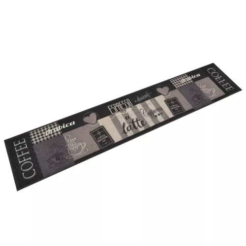  fekete mosható coffee feliratos bársony konyhaszőnyeg 60x300 cm
