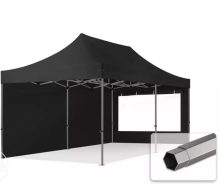   Professional összecsukható sátrak PREMIUM 350g/m2 ponyvával, acélszerkezettel, 2 oldalfallal, panoráma ablakkal - 3x6m fekete