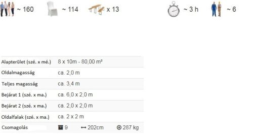 TP 8x10m erősített rendezvénysátor, PVC 750 - fehér - tűzálló