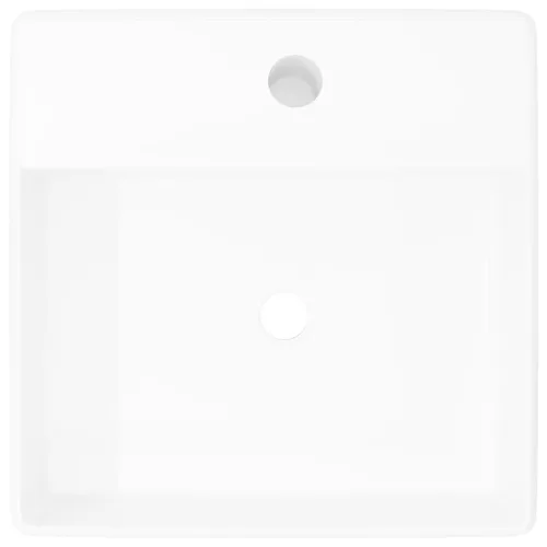 Négyszögletes luxus kerámia mosdókagyló túlfolyóval és lyukkal csaphoz 41 x 41 cm