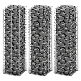   3 db gabion kosár horganyzott drótból 25 x 25 x 100 cm 