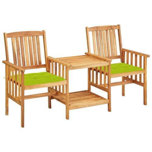  VID tömör akácfa kerti székek teázóasztallal és zöld párnákkal