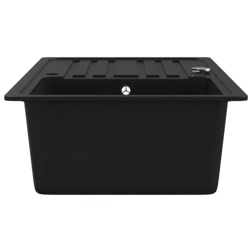 Gránit konyhai szűrőkosaras egymedencés fordítható mosogató fekete