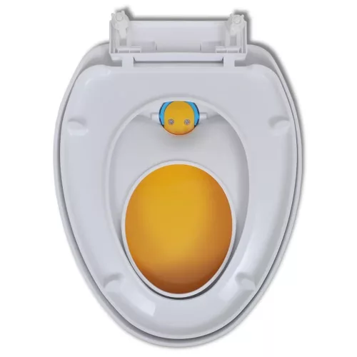  fehér és sárga gyerek/felnőtt WC-ülőke lassan csukódó fedéllel