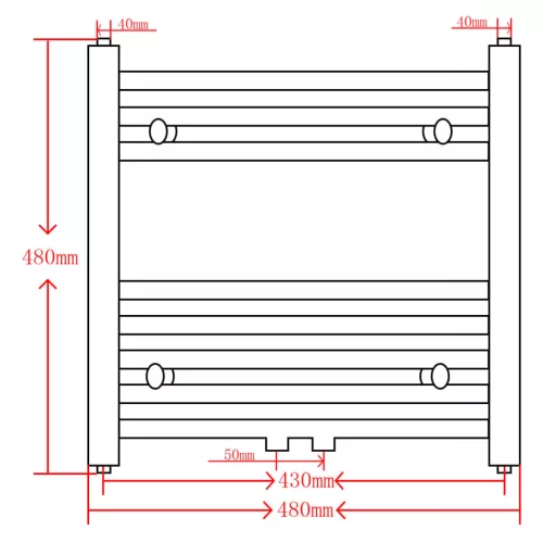 Szürke fürdőszobai íves törölközőtartó központi fűtéssel 480x480 mm