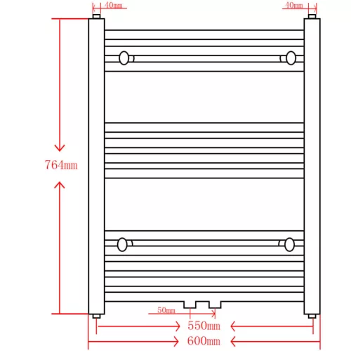 Fekete fürdőszobai egyenes törölközőtartó központi fűtéssel 600x764 mm
