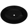 Fürdőszoba ovális kerámia mosdó Csaptelep és túlfolyó lukkal fekete