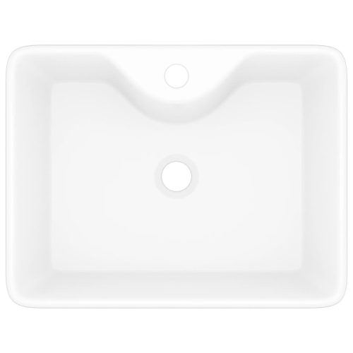 Négyszögletes kerámia fürdőszoba mosdókagyló csaptelep lyukkal fehér 