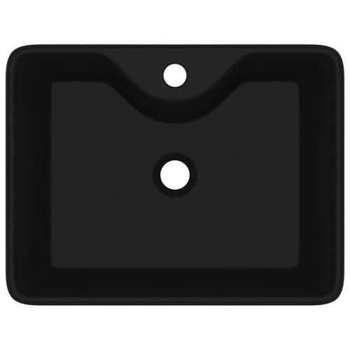 Négyszögletes kerámia fürdőszoba mosdókagyló csaptelep lyukkal fekete 