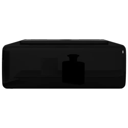 Négyszögletes kerámia fürdőszoba mosdókagyló csaptelep lyukkal fekete 