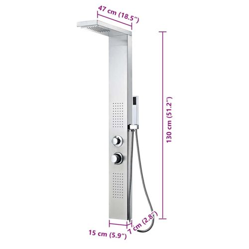  rozsdamentes acél tusoló panel rendszer szögletes  