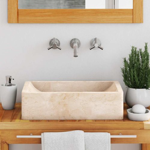  magasfényű krémszínű márvány mosdókagyló 45 x 30 x 12 cm