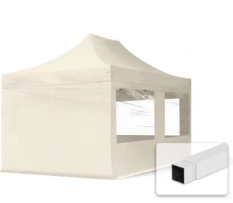 Professional összecsukható sátrak ECO 300g/m2 ponyvával, acélszerkezettel, 4 oldalfallal, panoráma ablakkal - 3x4,5m krém