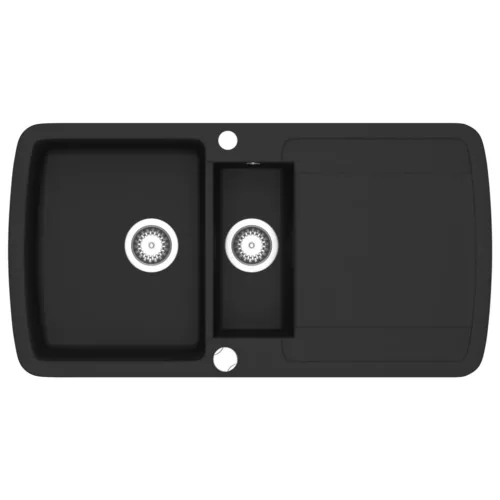  fekete, kétmedencés gránit mosogatótálca 