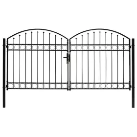    ívelt tetejű kétajtós fekete acél kerítéskapu 300 x 125 cm