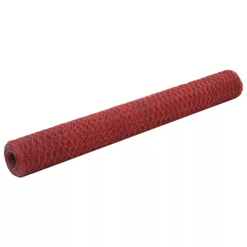  piros PVC-bevonatú acél csirkeháló drótkerítés 25 x 1,2 m