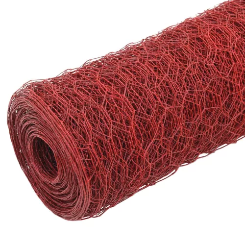  piros PVC-bevonatú acél csirkeháló drótkerítés 25 x 1,2 m