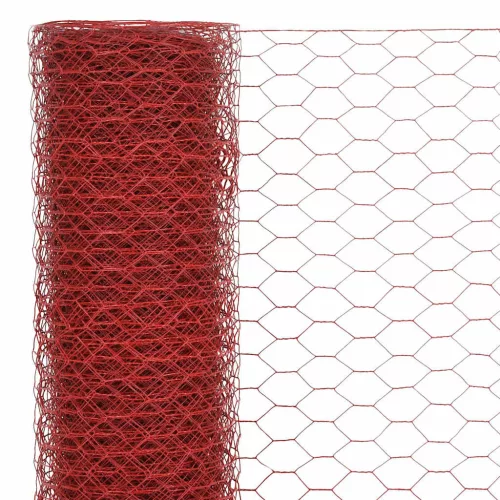  piros PVC-bevonatú acél csirkeháló drótkerítés 25 x 1,2 m