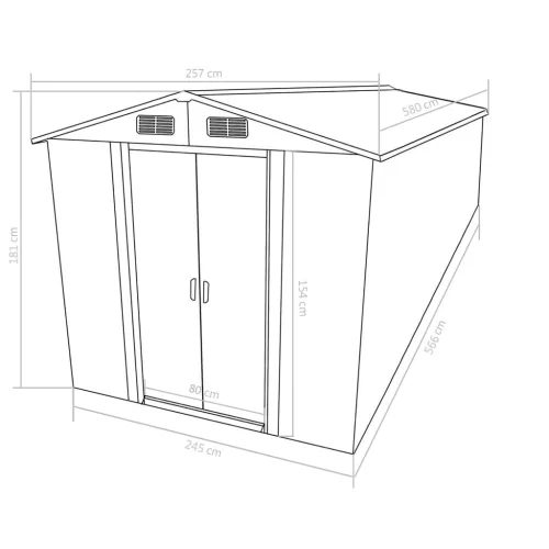  antracitszürke fém kerti fészer 257 x 580 x 181 cm - B-áru / sérült termék
