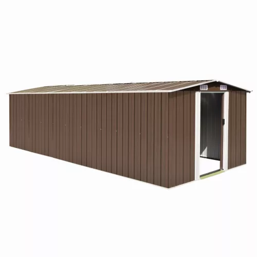  barna fém kerti fészer 257 x 580 x 181 cm