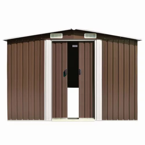  barna fém kerti fészer 257 x 580 x 181 cm